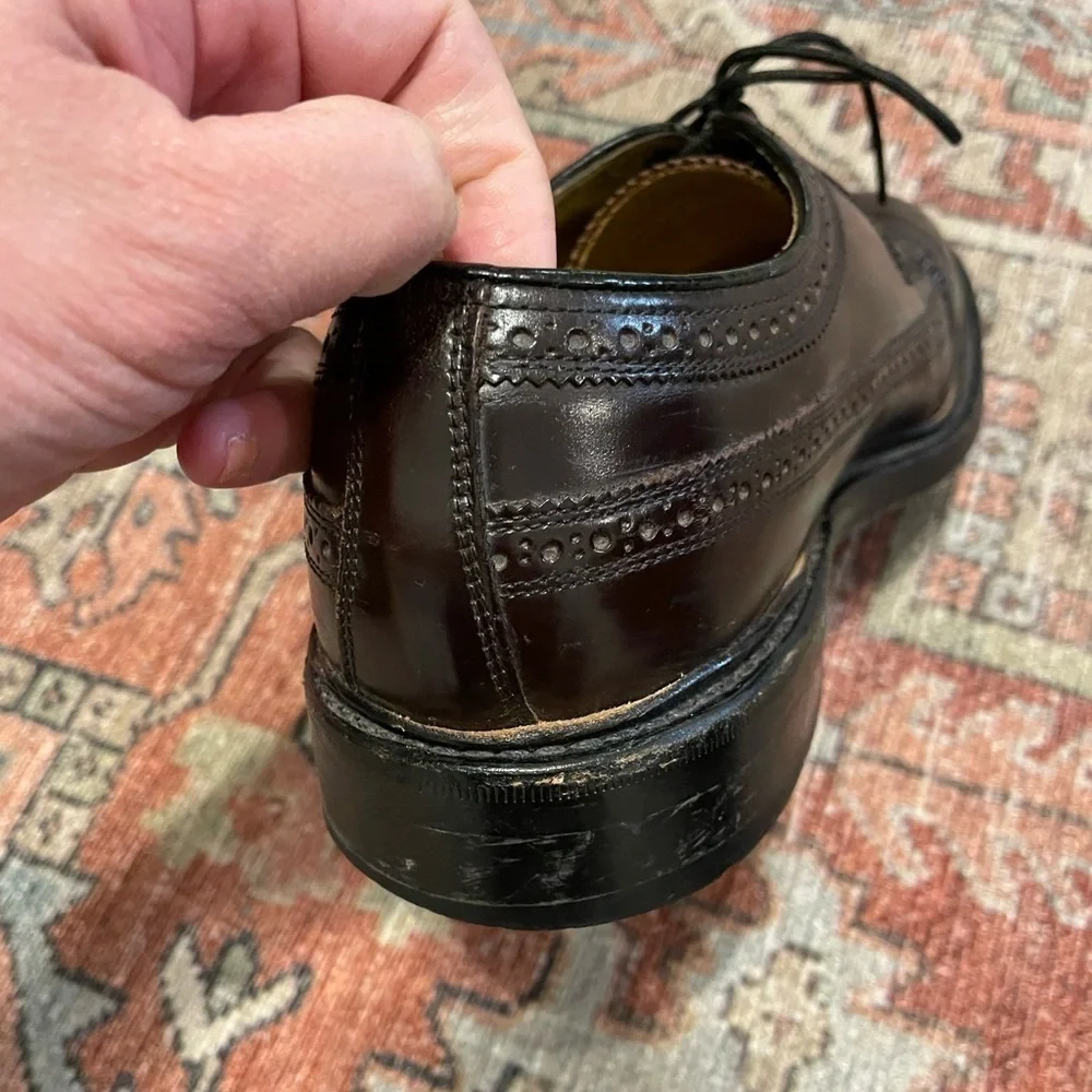 Vintage Florsheim Imperial Dark Brown Long Wing Sz 9D
